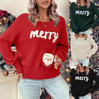 Knitted Women Crew Neck Sweater Loose Pullover Christmas Sweater