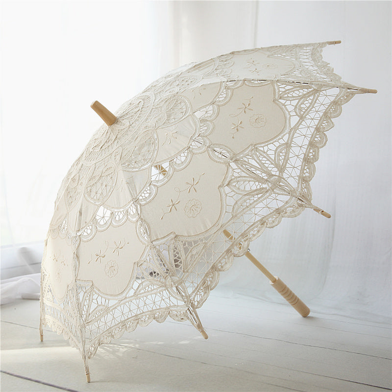 Parapluie artisanal à long manche en dentelle vintage pour femmes