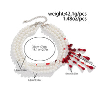 Halloween Blood Drop Tassel Pearl Crystal Necklace