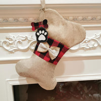 Buffalo Plaid Burlap Fish Dog Bone Christmas Stockings
