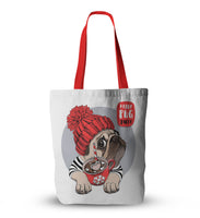 Canvas Christmas Pug Print Tote Bags
