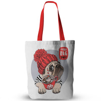 Canvas Christmas Pug Print Tote Bags