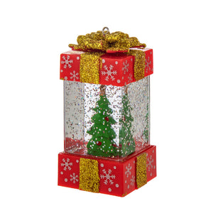 Christmas Gift Box Snow Globe Ornament Lights