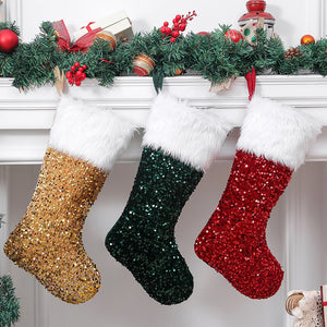 Sequined Plush Holiday Stockings