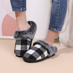 Winter Warm Plaid Plush Slippers Home Indoor Non-slip Bedroom Floor Soft Fuzzy Slippers