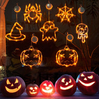 Halloween Window Hanging LED Lights Spider Pumpkin Hanging Ghost Horror Atmosphere Lights Holiday Party Decorative Lights Home Decor
