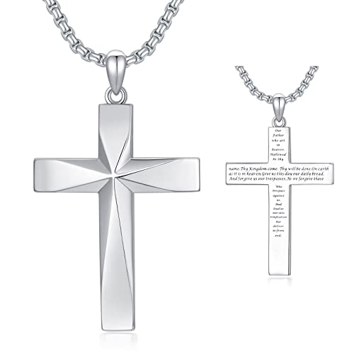Collar con colgante de cruz de plata de ley 925 con versículo de la Biblia