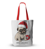 Canvas Christmas Pug Print Tote Bags
