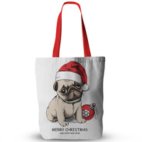 Canvas Christmas Pug Print Tote Bags