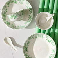 Green Floral Ceramic Tableware Set Bowl Dish & Plate Gift Box
