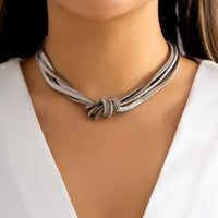 Metallic Texture Knotted Chain Choker Necklace
