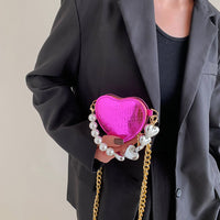 Mini Love-shape Pearls Handbag Fashion Cute Chain Lipstick Bag Women's Bright Candy Color Shoulder Messenger Bag
