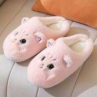 Cute Cat Plush Slippers Winter Warm Floor Bedroom Home Slippers For Couple Non-slip House Shoes Women Men
