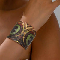 Peacock Feather Printed Adjustable Open Bracelet
