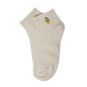 Low Cut Cactus Embroidery Ribbed Socks