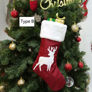 Christmas Stockings Gift Bag Red Hemp Elk Embroidery Christmas Stockings Gift Pendant