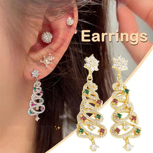 New Full Inlaid Colorful Zircon Christmas Tree Tassel Earrings