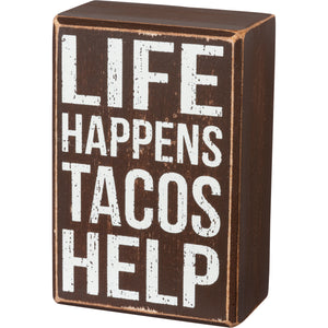 Life Happens Tacos Help - Box Sign And Sock Set