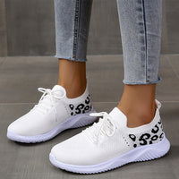 Chaussures blanches femmes baskets à lacets imprimé léopard sport