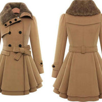 European Beauty Slim Mid-length Coat Double-Breasted Thick Coat
