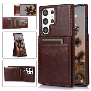 Solid Color Leather Card Wallet Samsung Phone Case