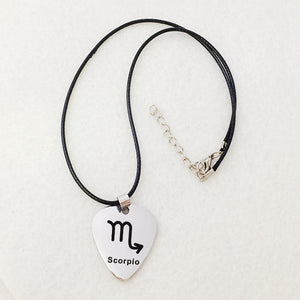 Zodiac Guitar Pick Leather Cord Necklace