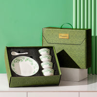 Green Floral Ceramic Tableware Set Bowl Dish & Plate Gift Box
