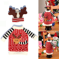 Reindeer Hat Christmas Sweater Wine Bottle Cover
