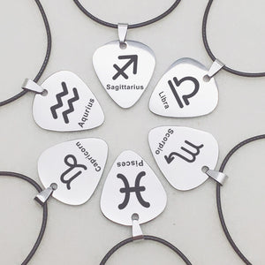 Zodiac Guitar Pick Leather Cord Necklace