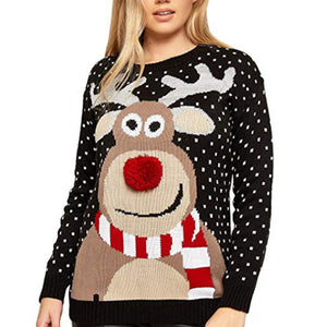 Long-sleeved Red Nose Reindeer Pullover Sweater