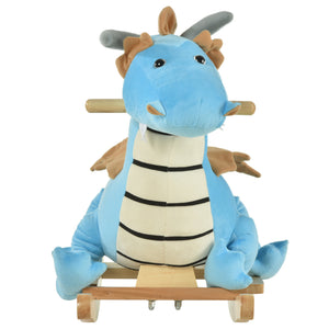 Wooden Dinosaur Rocking Horse, Realistic Sounds,  Prehistoric Child Ride-On Toy, Blue, For 18-36 Months