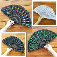 Chinese Style Peacock Tail Sequin Dance Folding Fan

