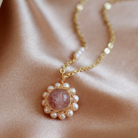 Strawberry Crystal Pearl Necklace