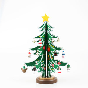 Wooden Christmas Trees Ornaments Scene Layout