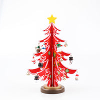 Wooden Christmas Trees Ornaments Scene Layout