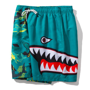 Spring And Summer New Casual Beach Pants Men's Double-layer Shark Print