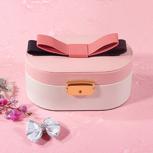 Small Pu Leather Bow Top Portable Jewelry Box