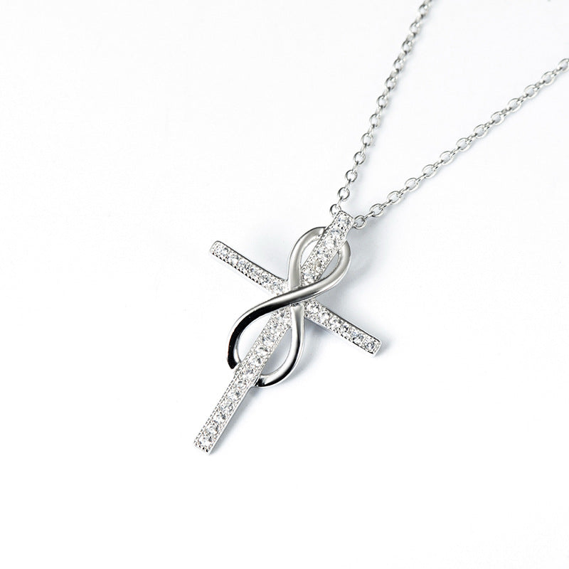 Rhinestone Cross Infinity Pendant Necklace