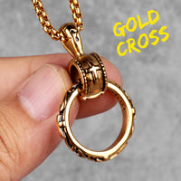 Christian Immortal Circle Pendant Cross Men's Titanium Steel Necklace