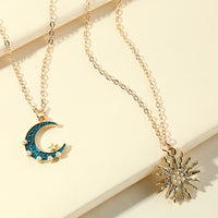 Sun Moon Necklace Blue Gold Stainless Steel Pendant Necklaces Jewelry