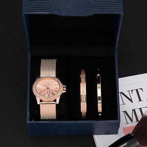 Stainless Steel Bracelet Watch Three-Piece Gift Box Set