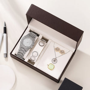 Watch Full Rhinestone Exaggerated Stainless Steel Combination Gift Set