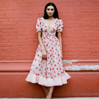 French Strawberry Sequined Long Dress