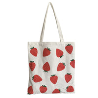 Large Capacity Strawberry Print Canvas Bag