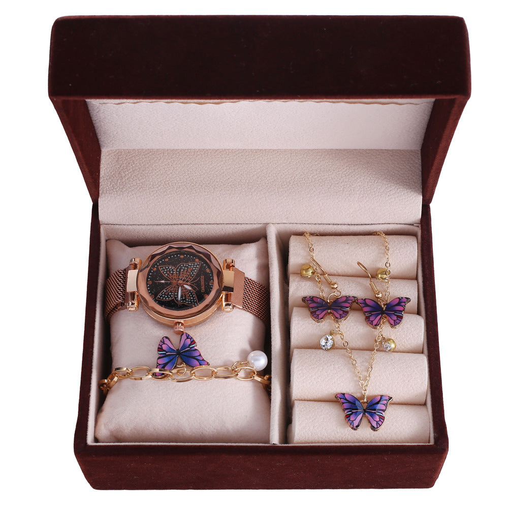 Butterfly Suit Gift Box Butterfly Dial Watch Butterfly Necklace Bracelet Earrings