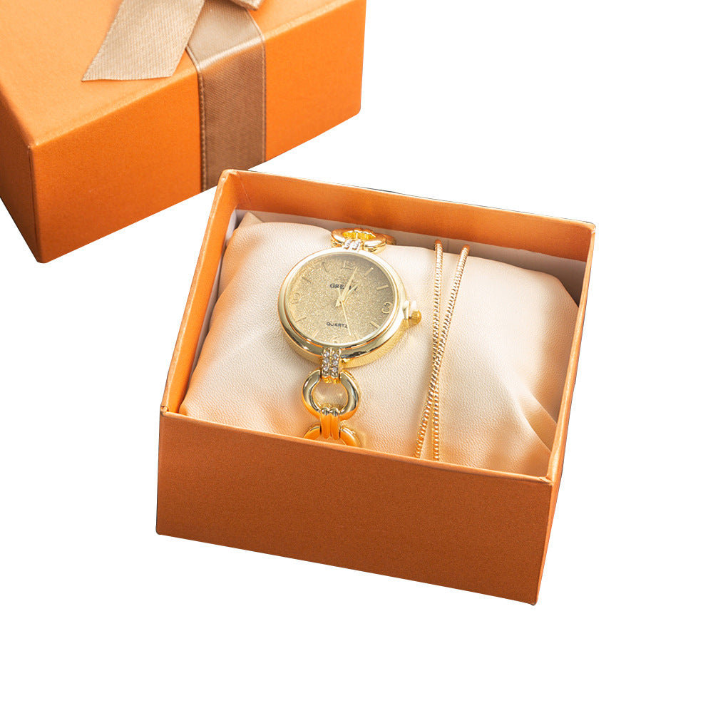 2-Piece Simple Casual Watch Set, Frosted Hollow Watch, Cross Alloy Jewelry, Watch Gift Box