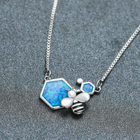 Luxury Female Blue Opal Pendant Necklace Charm Gold Silver
