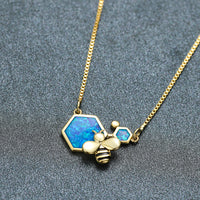 Collier pendentif opale bleue de luxe pour femme, breloque en or et argent
