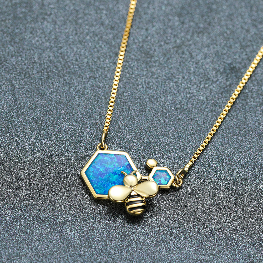 Luxury Female Blue Opal Pendant Necklace Charm Gold Silver