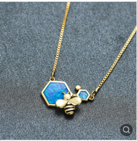 Collier pendentif opale bleue de luxe pour femme, breloque en or et argent
